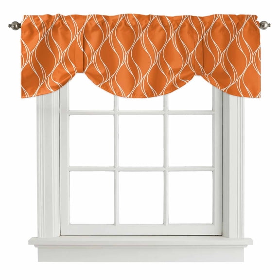 Orange Stripes Tie Up Valance Curtains for Windows, Kitchen Curtains Window Shades, Simple Geometric Modern Monochrome Light Filtering Roman Curtain Valances for Bedroom/Bathroom/Cafe 60"x18"
