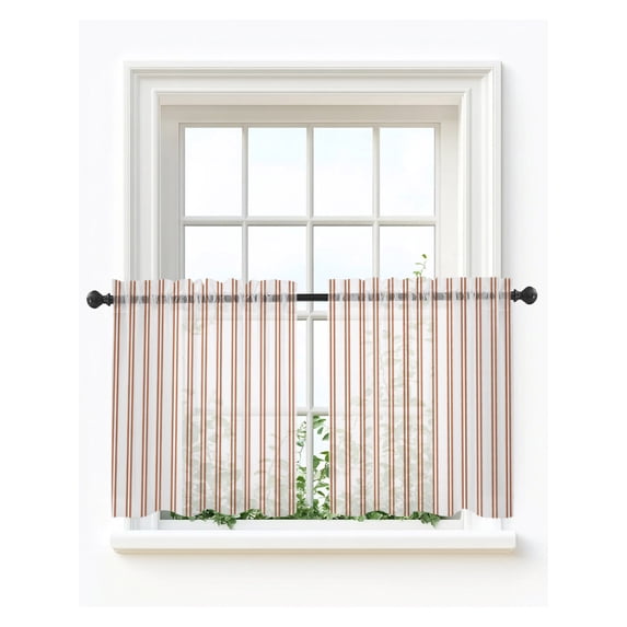 Orange Stripes Tier Curtains 36 Inch Length,Sheer Curtains for Bedroom Living Room Window Modern Minimalist Vertical Lines Rod Pocket Drapes Kitchen Curtains Small Half Window 27.5"x36" 2 Panels