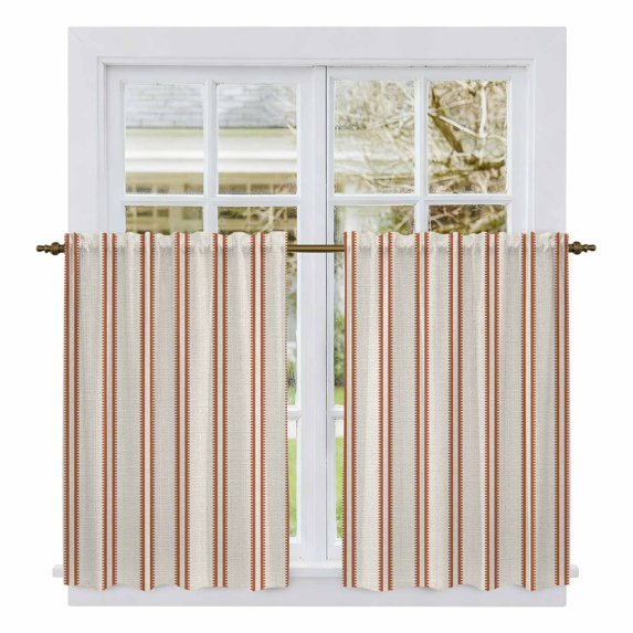 Orange Stripes Tier Curtains 54 Inch Length, Minimalist Vertical Lines Vintage Cafe Short Curtains for Bathroom Over Sink, Small Kitchen Curtain Light Filtering Tiered Drapes 2 Panels 27.5"Wx54"L