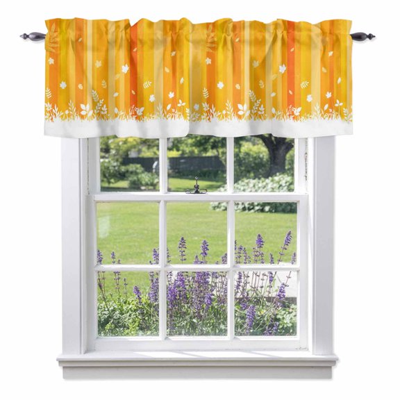 Orange Stripes Valance Curtain for Windows Thanksgiving Yellow Ombre Striped Maple Leaf Rod Pocket Curtain Valances Short Window Treatments Panels for Kitchen Bathroom Basement 42 x 12 Inch