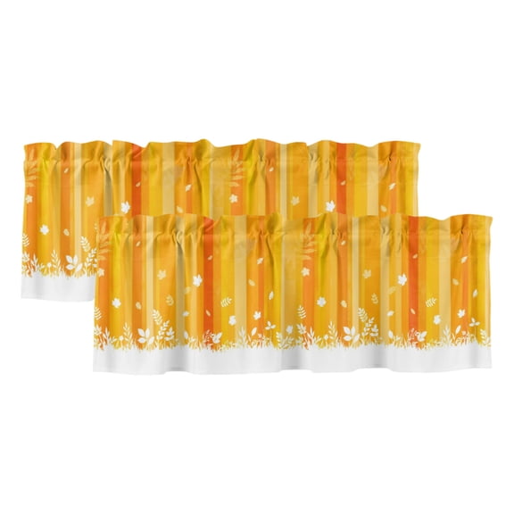 Orange Stripes Valances for Windows 2 Pack, Thanksgiving Yellow Ombre Striped Maple Leaf Window Valance Curtains for Kitchen, Rod Pocket Short Curtains for Bathroom Bedroom Decor, 60" x 18"
