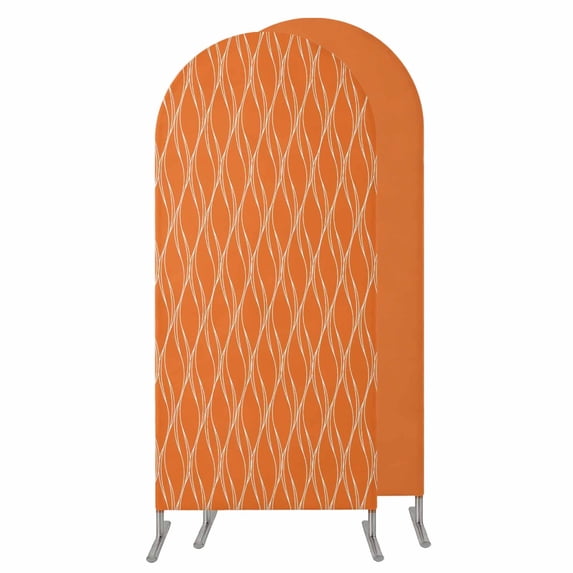 Orange Stripes Wedding Arch Cover, Stretchy Spandex Arch Backdrop Stand Covers 5 FT, Simple Geometric Modern Monochrome Round Top Arched Backdrop Cover for Birthday Party Ceremony Baby Shower Event