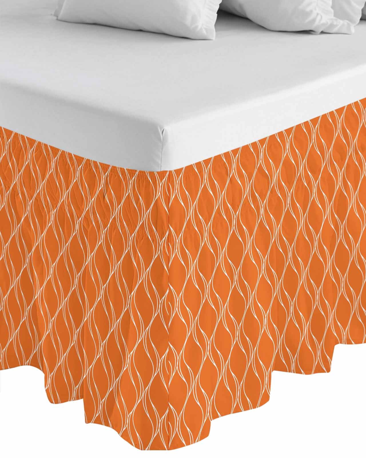 Orange Stripes Wrap Around Bed Skirts for King Bed 16" Drop, Bed Skirt with Adjustable Elastic Belt Dust Ruffle Bed Valance for Bedroom Hotel Luxury Simple Geometric Modern Monochrome Bed Frame Cover