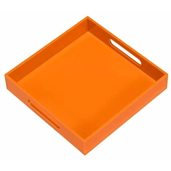 Orange Sturdy Acrylic Serving Tray with Handles-10x10Inch-Serving Coffee,Food,Breakfast,Butler-Kitchen Countertop Tray-Makeup Drawer Organizer-Vanity Table,Ottoman Tray-Decorative Tray