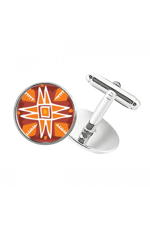Orange Sun Mexico Totems Ancient Civilization Round Button Cuff Clip Stud Cufflinks