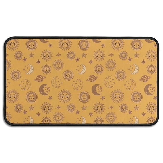 Orange Sun Moon Star Planet Pattern Door Rugs,Washable Non Slip Door Mats Indoor,Decorative Door Mats,Entry Mat Indoor for Entrance,Bedroom,Kitchen,Bathroom,30"x17"