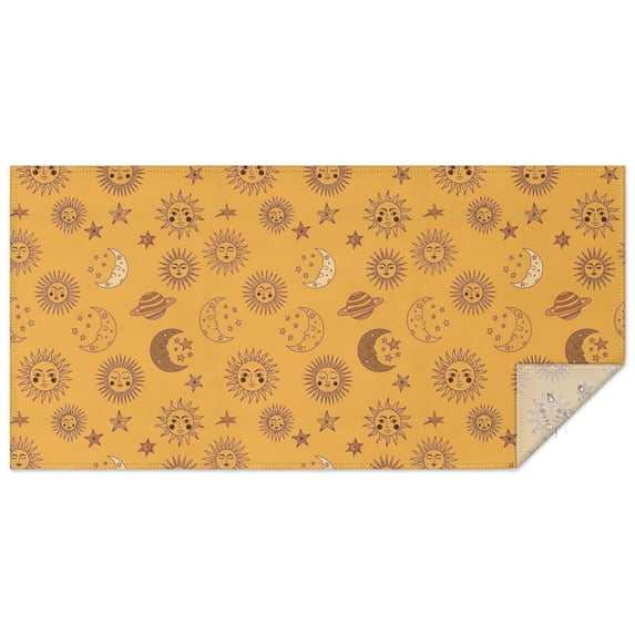 Orange Sun Moon Star Planet Pattern Rectangle Tablecloth 60"x120",Waterproof Polyester Rectangle Table Cloth, Wipeable Spillproof Polyester Tablecloth for Dining, Camping, Indoor and Outdoor