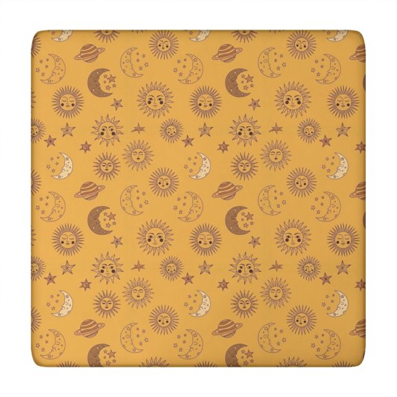 Orange Sun Moon Star Planet Pattern Square Fitted Tablecloth with Elastic Edge,Square Table Cover,Washable Elastic Table Cover for Home Kitchen Party Decor 34"x34"