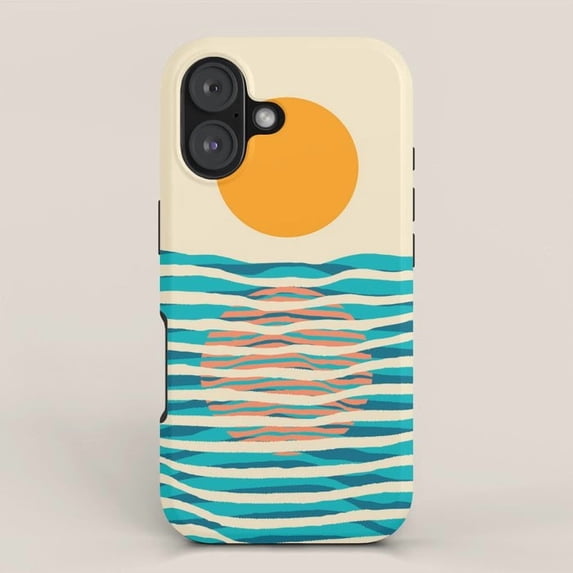Orange Sun and Turquoise Ocean Waves Tough Phone Case, Dual-Layer ...