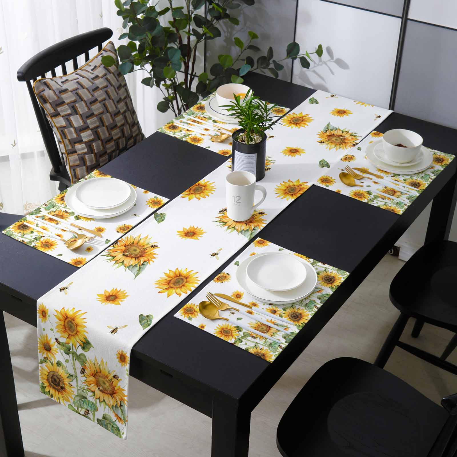 Orange Sunflower Placemats Set of 6 with 72 Inches Long Table Runners ...