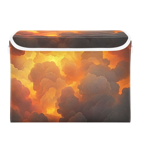 Orange Sunset Cloud Art Large Storage Bins with Linen Collapsible Lid Storage Box 16.7 x 12.6 x 11.8in