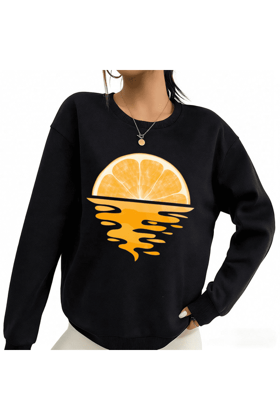 Orange Sunset Graphic Print Sweatshirt Graphic Sweatshirt Women Casual Black S 3XL Tops