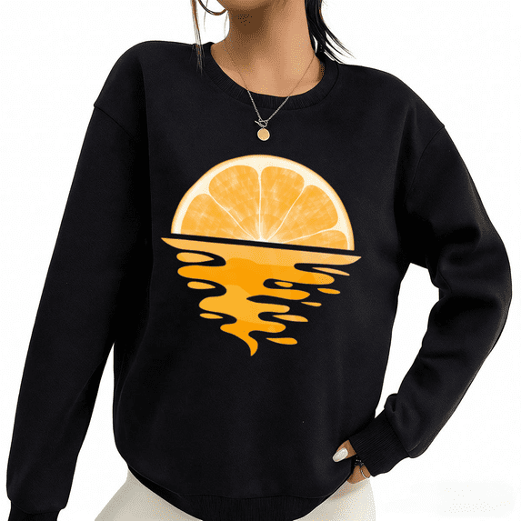 Orange Sunset Graphic Print Sweatshirt Graphic Sweatshirt Women Casual Black S 3XL Tops