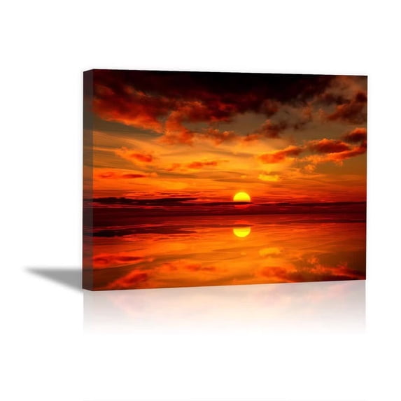 Orange Sunset Ocean Framed Canvas Wall Art, Modern Decor for Living Room Bedroom Bathroom Office Ready to Hang12"L x 8"W