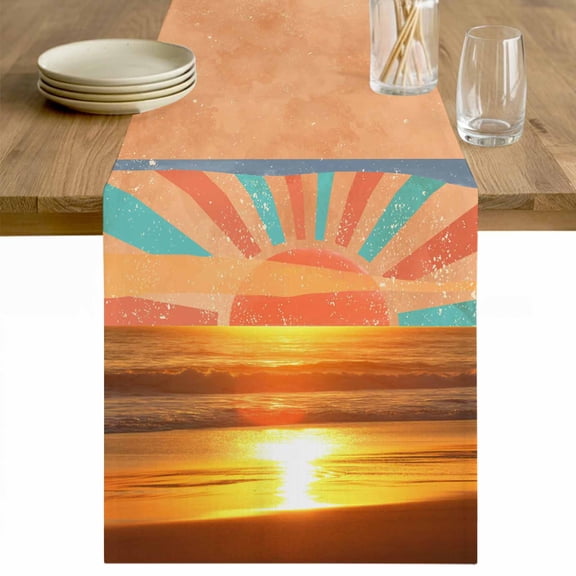 Orange Sunset Table Runner 48 Inches Long Farmhouse Dress Scarves, Abstract See Beach Landscape Vintage Dining Tablerunner for Coffee Table/Kitchen Island/Party Décor, 13" x 48"