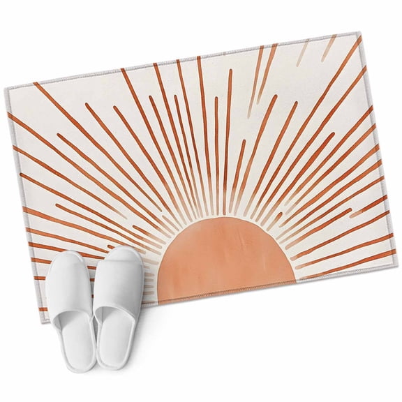 Orange Sunshine 2'x3' Washable Rug, Lines Retro Abstract Middle Century Non-Slip Soft Doormat Area Rugs for Entrance Bathroom Bedsides, Carpet for Kitchen Bedroom, Entryway Floor Mat