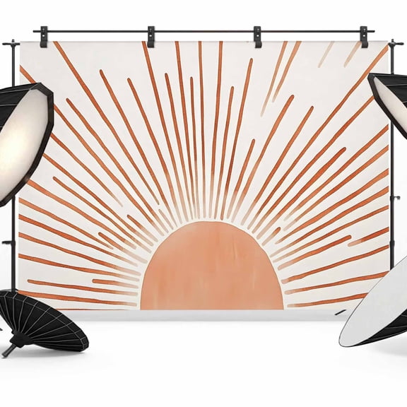 Orange Sunshine Backdrop for Photoshoot,Photography Photo Studio Background Wall Backdrop,Lines Retro Abstract Middle Century Back Drop Banner Panel for Portraits Wedding Party Live Streaming 7x5Ft