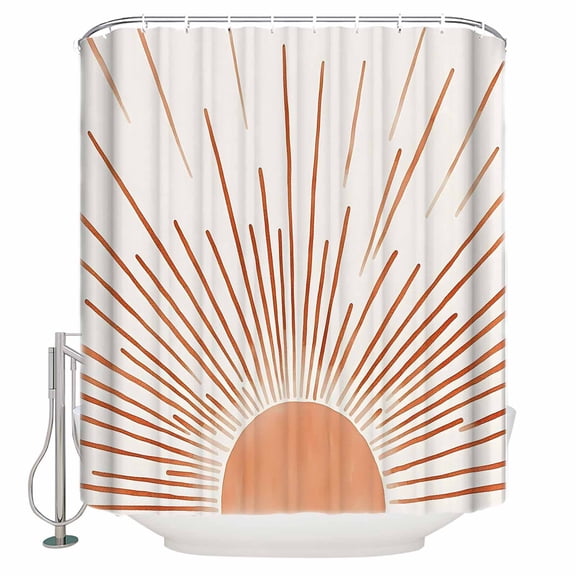 Orange Sunshine Bathroom Shower Curtains with 12 Hooks Polyester Waterproof Shower Curtain for Stalls and Bathtubs Lines Retro Abstract Middle Century Decorative Bathroom Privacy Curtain 72x72 Inches