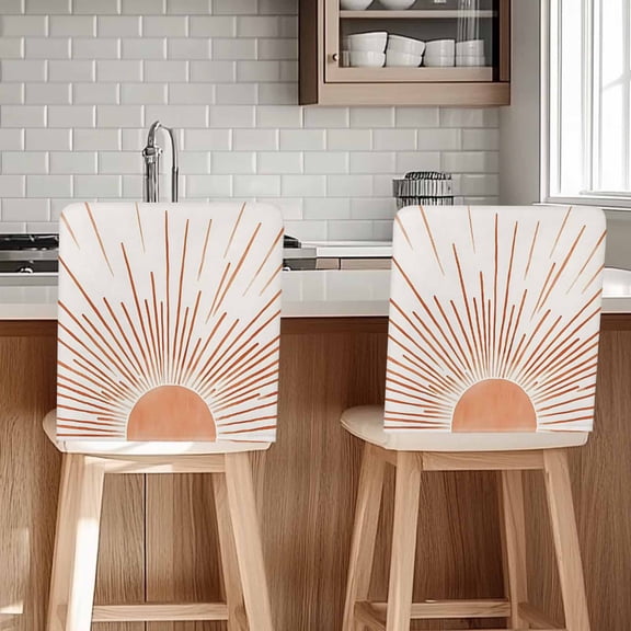 Orange Sunshine Chair Back Cover for Dining Room, Lines Retro Abstract Middle Century Removable Kitchen Chair Slipcovers, Washable Seat Protector for Restaurant Party Banquet Wedding Décor