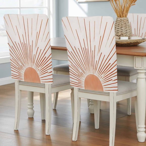 Orange Sunshine Chair Back Covers, Lines Retro Abstract Middle Century Removable Chair Covers for Dining Chairs Set of 4, Washable Chairs Slipcovers Back Seat Protector for Wedding Party 19"x20"