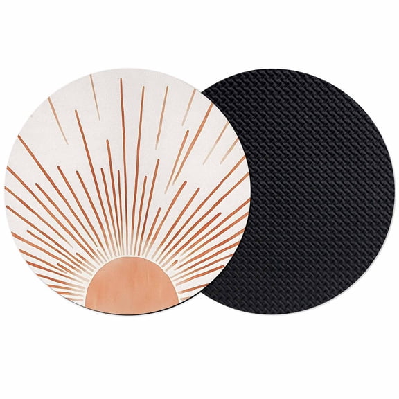 Orange Sunshine Coasters Set of 2, Lines Retro Abstract Middle Century Absorbent Coasters for Drinks, Coaster for Bar Office Dining Coffee Table Accessories Decor, Non Slip Round Desk Coaster