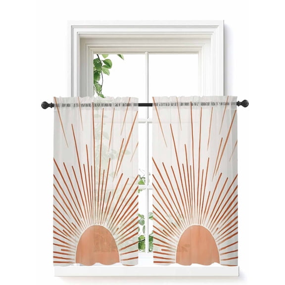 Orange Sunshine Curtains 45 Inch Length, Sheer Curtains for Bedroom Living Room Window Lines Retro Abstract Middle Century Rod Pocket Voile Drapes Kitchen Curtains Small Half Window 42"x45" 2 Panels