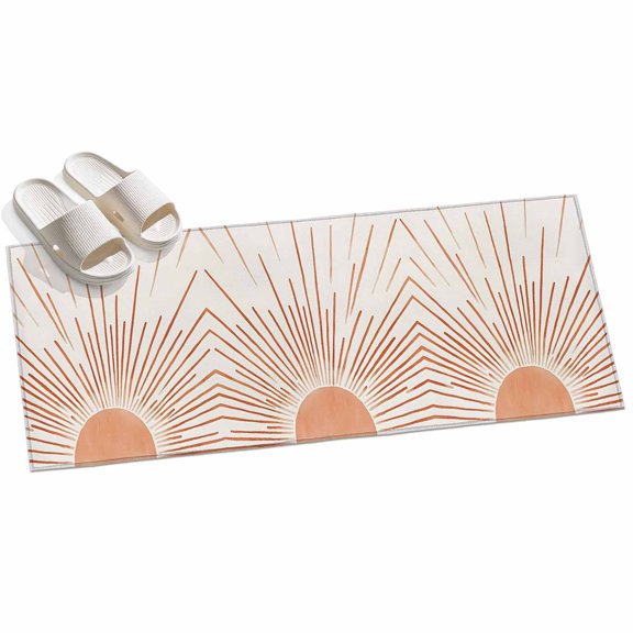 Orange Sunshine Hallway Runner Rug 2x6 Washable Non Slip Kitchen Runner Rug for Bedside Bathroom Lines Retro Abstract Middle Century Indoor Floor Carpet Area Rugs for Living Room Bedroom Office