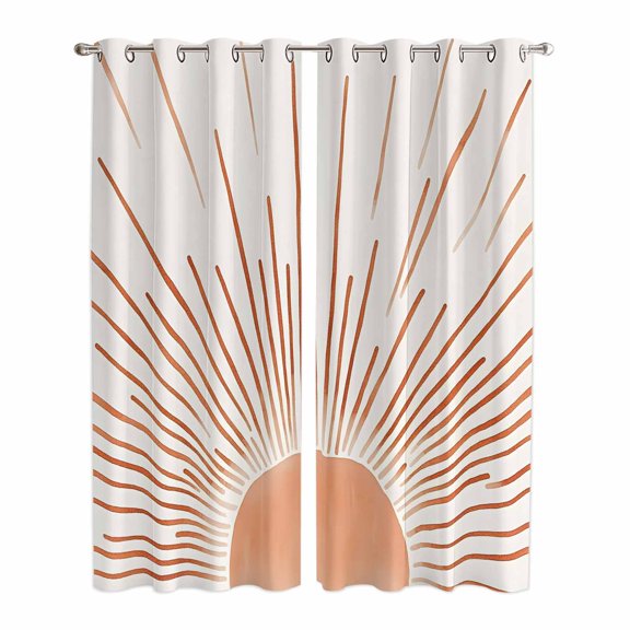 Orange Sunshine Kitchen Curtains 84 Inch Length, Lines Retro Abstract Middle Century Grommet Top Bedroom Living Room Curtains, Light Filtering Cafe Curtain Drapes 2 Panels Set 84''x84''