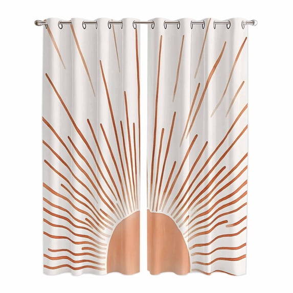 Orange Sunshine Kitchen Curtains 96 Inch Length, Lines Retro Abstract Middle Century Grommet Top Bedroom Living Room Curtains, Light Filtering Cafe Curtain Drapes 2 Panels Set 104''x96''
