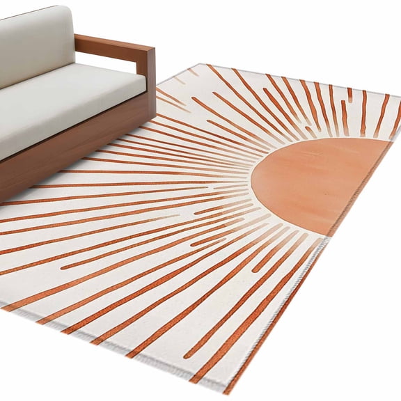 Orange Sunshine Living Room Rug 4x6 Washable Area Rug for Bedroom, Non-Slip Dining Room Rugs Lines Retro Abstract Middle Century Indoor Carpet for Kitchen Entryway Office Nursery Laundry