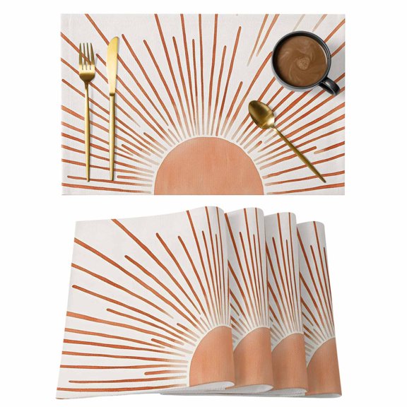 Orange Sunshine Placemats Set of 12 Lines Retro Abstract Middle Century Place Mats Indoor Wipeable Table Mats Washable Cloth Dining Table Placemats for Kitchen Holiday Party Home Decor 13x19 Inch