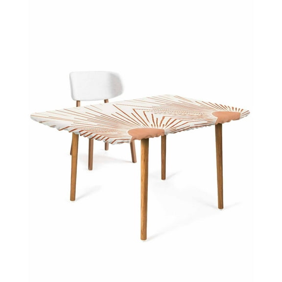 Orange Sunshine Rectangle Tablecloth, Waterproof Elastic Fitted Table Covers for 6 Foot Tables, 32x72inch Decorative Tablecloths for Picnic, Camping, Outdoor, Lines Retro Abstract Middle Century