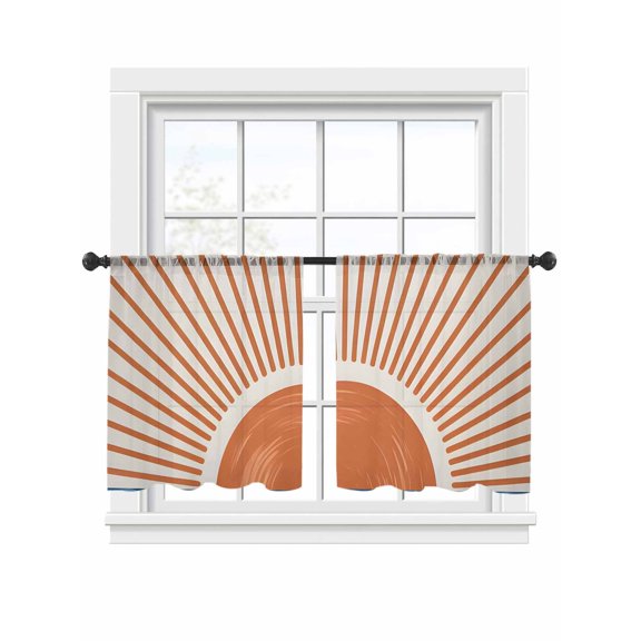 Orange Sunshine Sheer Curtains 2 Panels Set Modern Abstract Simple Lines Sunshine Watercolor Sun Beige Sheer Window Curtains Light Filtering Rod Pocket Voile Drapes for Bedroom Living Room 52"x54"