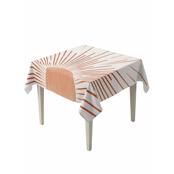 Orange Sunshine Table Cloth, Lines Retro Abstract Middle Century Waterproof Tablecloth for Square Tables, Reusable Washable Fabric Table Cover for Restaurant Kitchen Dining Tables 60"x60"