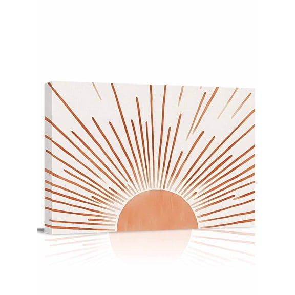 Orange Sunshine Wall Art for Living Room,Canvas Picture Wall Decor for Bathroom Bedroom,Lines Retro Abstract Middle Century Painting Artwork for Office Kitchen Hallway Dining Room Home Decor 12"x16"