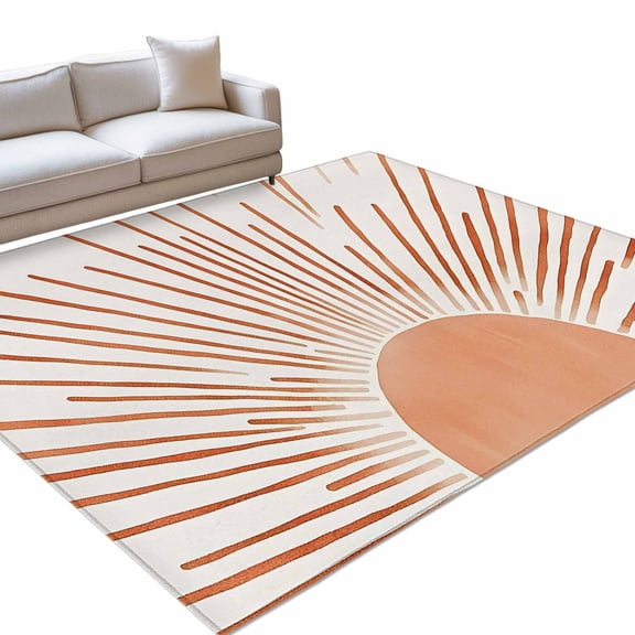 Orange Sunshine Washable Rug 5x7 Area Rug for Living Room Bedroom Non Slip Indoor Floor Rectangle Carpet Soft Low Pile Large Lines Retro Abstract Middle Century Entryway Rugs for Dining Room Office