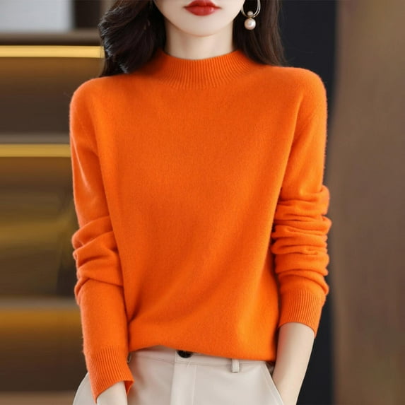Orange Sweaters for Women's Semi Turtleneck Sweater Long Sleeve Solid Color Pullover with A Base Shirt Autumn and Winter Warm Loose Sweater Womens Fall Fashion 2025