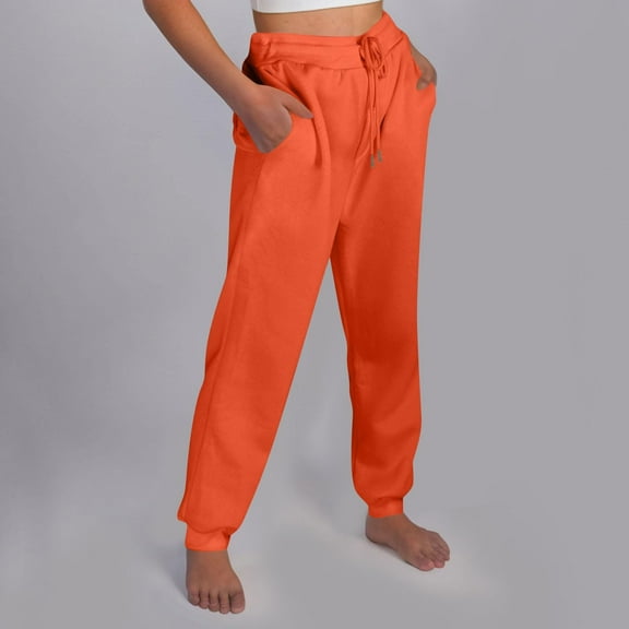 Orange Sweatpants Women Straight Leg Sweatpants for Women Bottom Fleece Joggers Drawstring High Waited Tapered Yoga Pants with Pockets