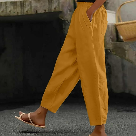 Orange Sweatpants Women's Pocket Cotton Linen Fashion Solid Color Pants Slim Casual Long Pants Fashion Clothing