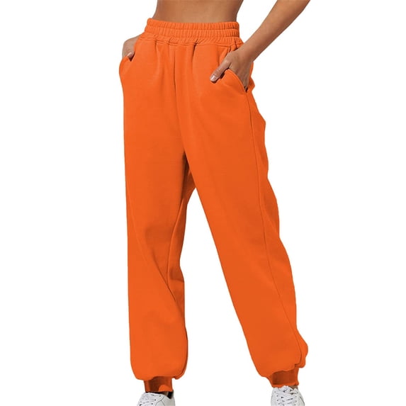 Orange Sweatpants Women's Thin High Waisted Loose Sweatpants Comfortable High Waisted Jogging Pants with Pockets Casual Sweatpants Womens Trousers