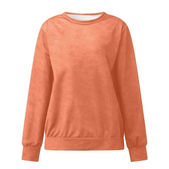 Orange Sweatshirt for Women Autumn Winter Loose Casual Casual Long Sleeves Round Neck Solid Color Sweatershirt Women Fall Clothes