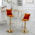 thumbnail image 1 of Orange Swivel Bar Stools, Adjustable Counter Height Barstools with Pure Gold Plated & Mesh backrest, Velvet Bar Chairs for Dining Room Home Bar Kitchen Island, Set of 2, 1 of 9