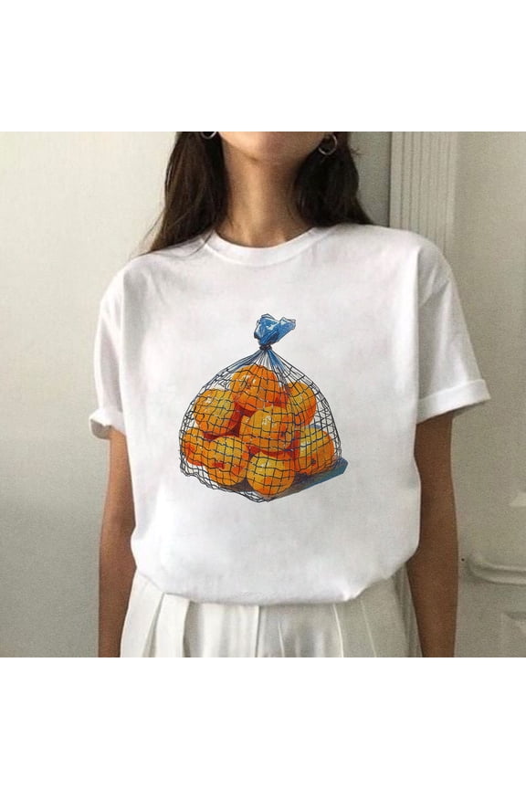 Orange T-shirt, Vintage Y2k 2000's T-shirt, 90s Style Clothing, Y2K Clothing, Aesthetic Fruit Shirt, Vintage Fruit Shirt Graphic Fruit Shirt