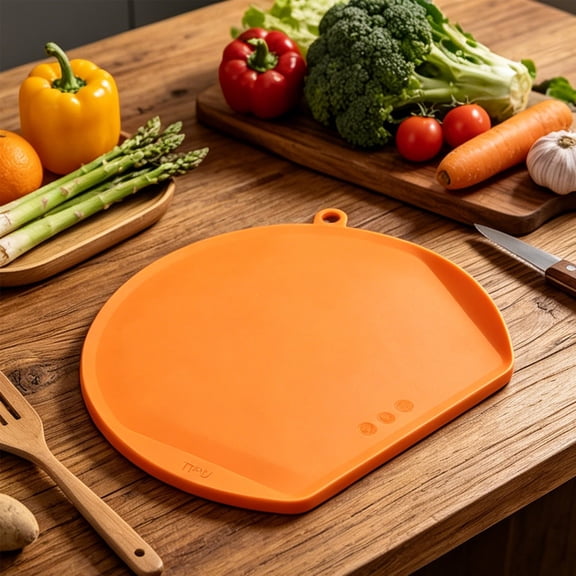 Orange TPU Flexible Cutting Board with Hanging Loop - Bendable Non-Slip Kitchen Cutting Mat, 14x12.2 Inch Stain-Resistant Chopping Surface with Juice Channel for Daily Prep, By Harlik