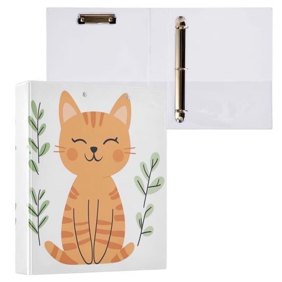 Orange Tabby Cat 3 Ring Hardcover Binders 1.5in Round Rings for Letter-Size Folder Paper Organizer Pockets for Office Student Recipe