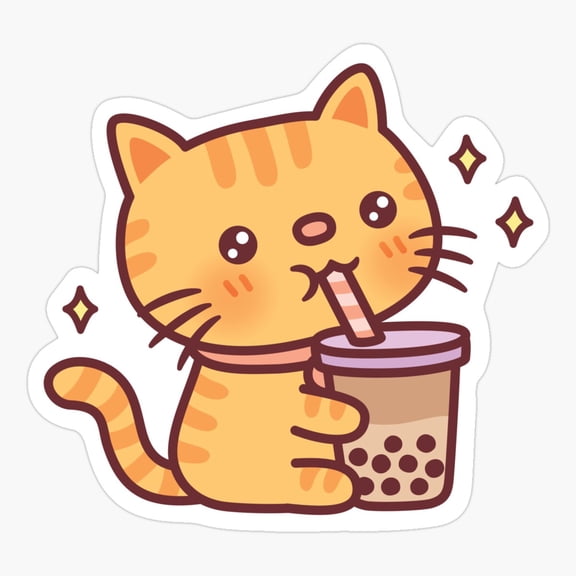 Orange Tabby Cat Boba Tea Sticker