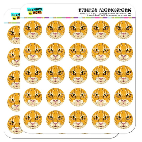 Orange Tabby Cat Face Pet Kitty 1" Scrapbooking Crafting Stickers