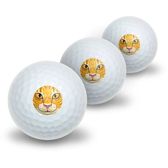 Orange Tabby Cat Face Pet Kitty Novelty Golf Balls, 3pk