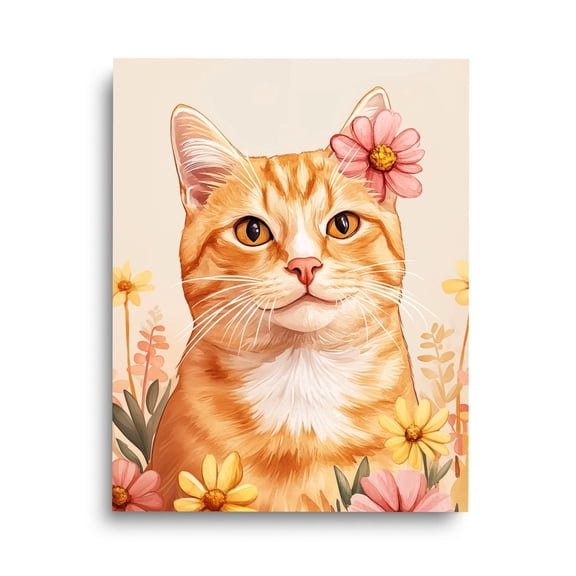Orange Tabby Cat Print, Floral Kitten Wall Art, Cute Kitty Poster, Pet Nursery Decor, Cat Lover , Animal Artwork, Feline Art Home Decor #3717, Unframed Poster Size 8x12