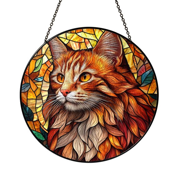 Orange Tabby Cat Stained Glass Style Ornament, Tree Hanging Pet Decor